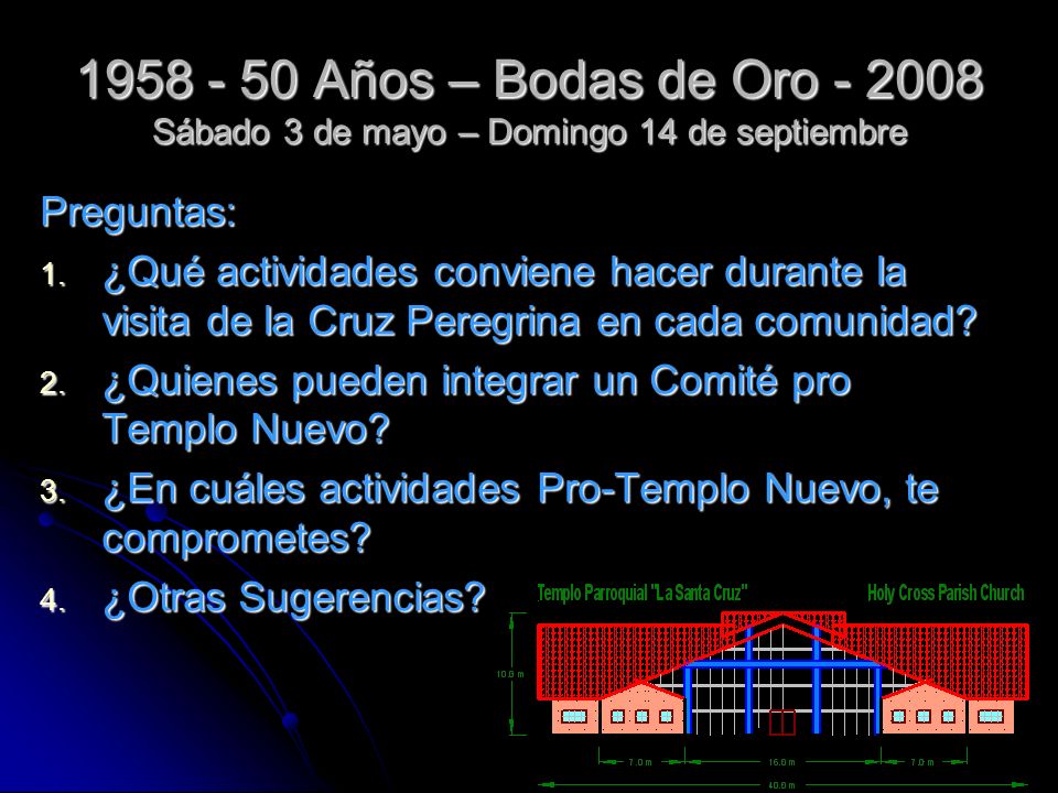 Años – Bodas de Oro Sábado 3 de mayo – Domingo 14 de septiembre
