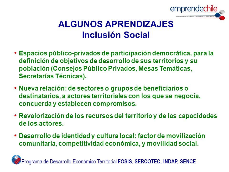 ALGUNOS APRENDIZAJES Inclusión Social