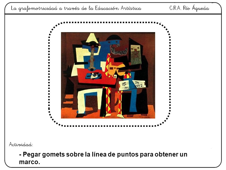 - Pegar gomets sobre la línea de puntos para obtener un marco.