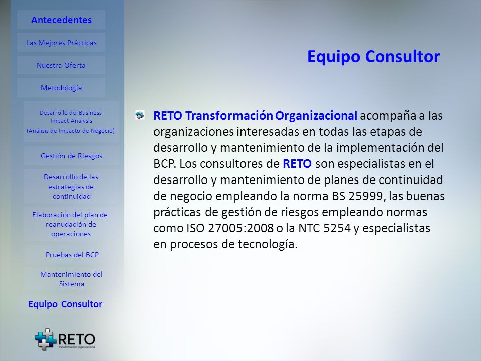 Antecedentes Equipo Consultor. Las Mejores Prácticas. Nuestra Oferta. Metodología. Desarrollo del Business.