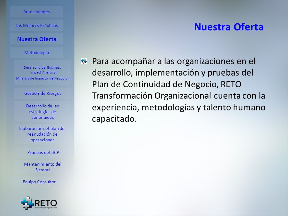 Antecedentes Nuestra Oferta. Las Mejores Prácticas. Nuestra Oferta. Metodología.