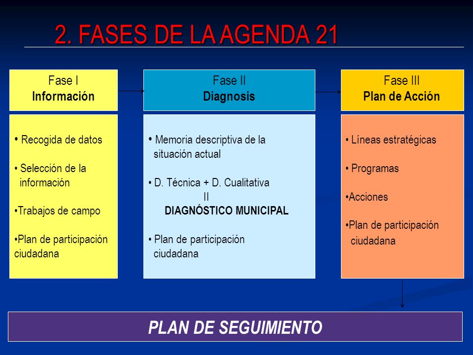 2. FASES DE LA AGENDA 21 PLAN DE SEGUIMIENTO Fase I Información