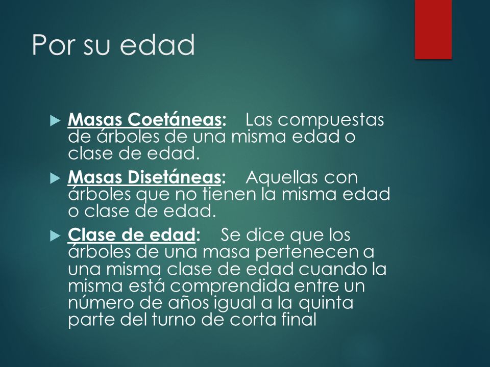 Por su edad Masas Coetáneas: Las compuestas de árboles de una misma edad o clase de edad.