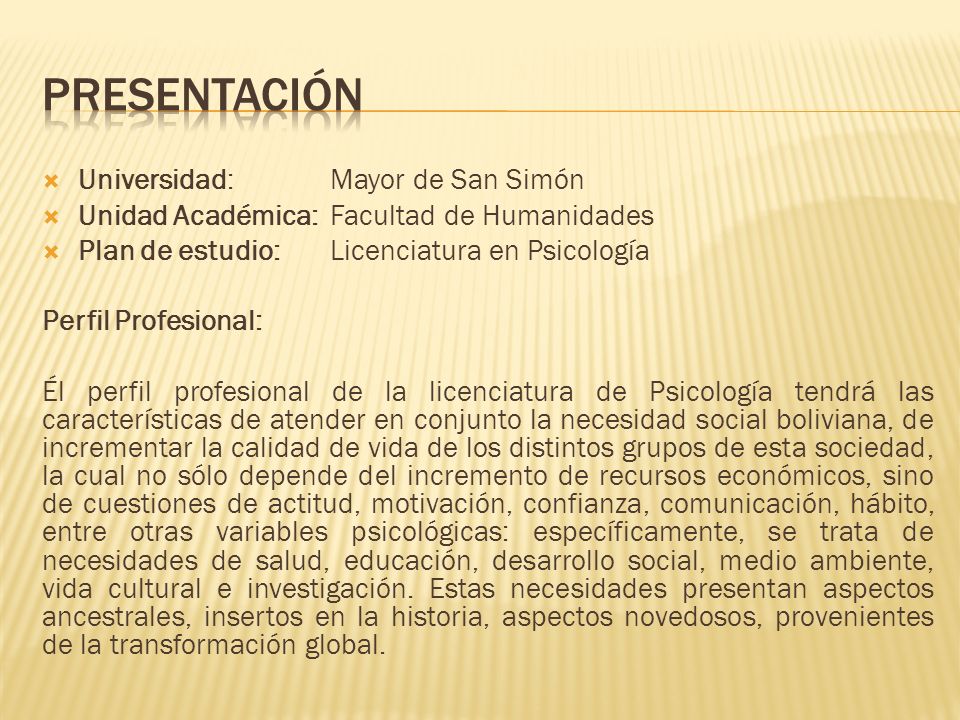 PRESENTACIÓN Universidad: Mayor de San Simón
