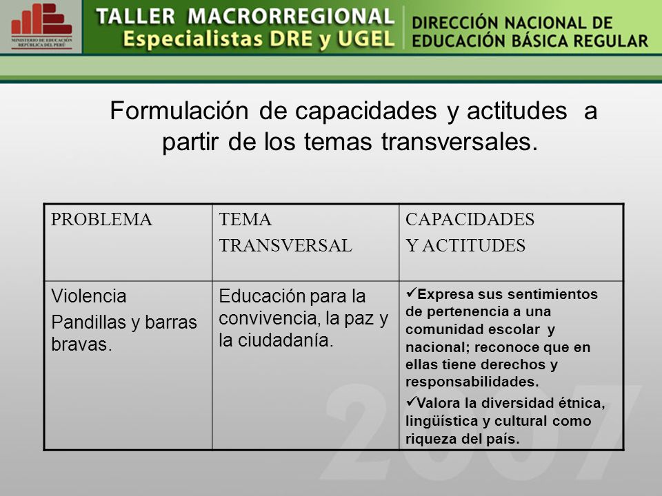 Formulación de capacidades y actitudes a partir de los temas transversales.
