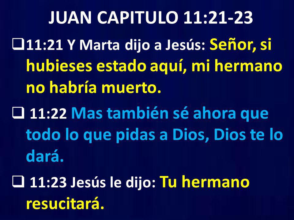 JUAN CAPITULO 11: :21 Y Marta dijo a Jesús: Señor, si hubieses estado aquí, mi hermano no habría muerto.