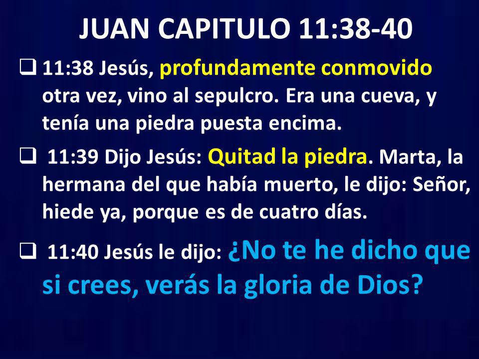JUAN CAPITULO 11: :38 Jesús, profundamente conmovido otra vez, vino al sepulcro. Era una cueva, y tenía una piedra puesta encima.