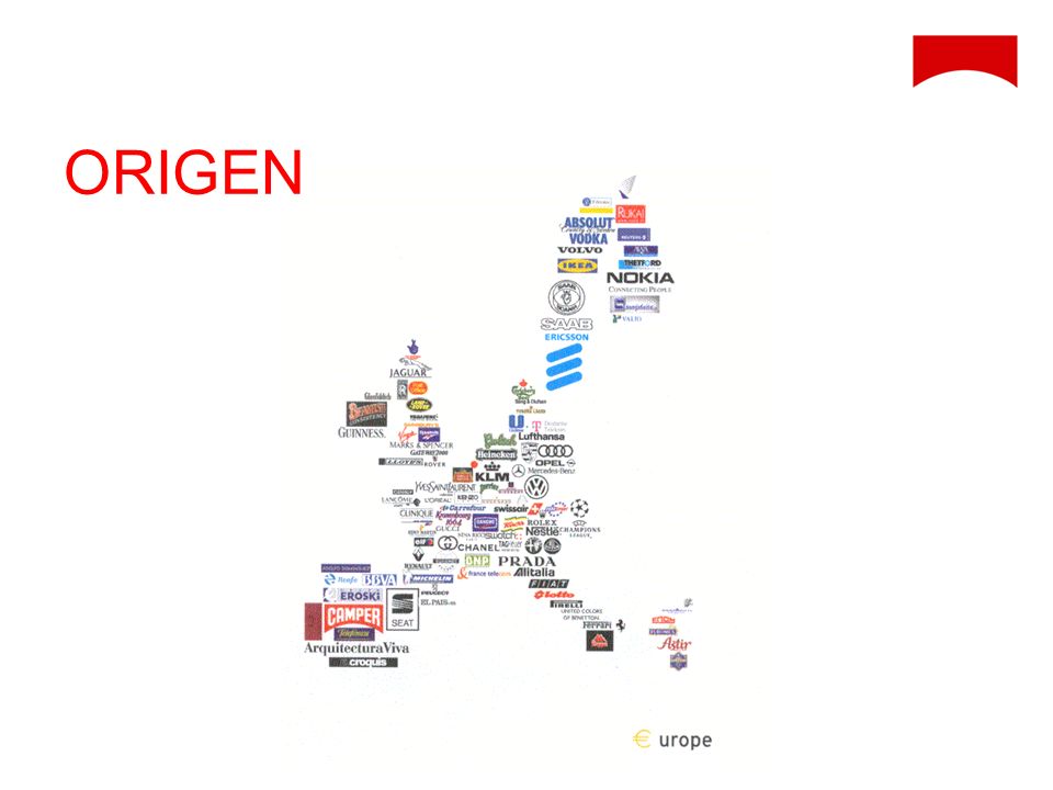 ORIGEN Cuando se formó la unión europea, se le encargó a un arquitecto realizar un mapa con las marcas más representativas de cada país.