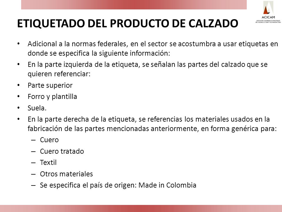 ETIQUETADO DEL PRODUCTO DE CALZADO