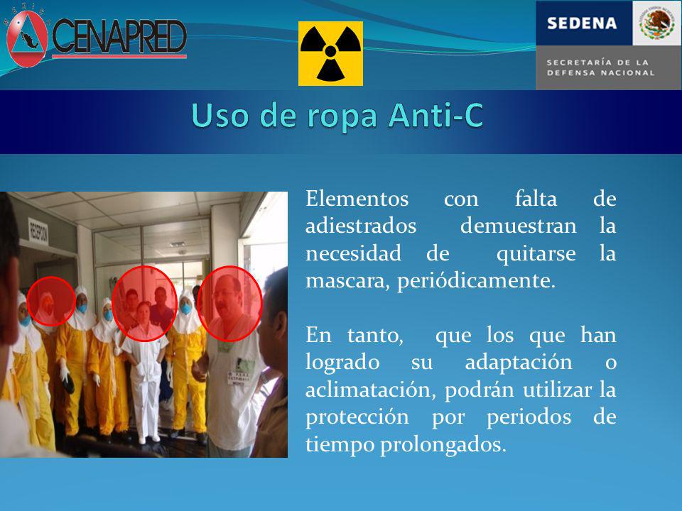 Uso de ropa Anti-C Elementos con falta de adiestrados demuestran la necesidad de quitarse la mascara, periódicamente.