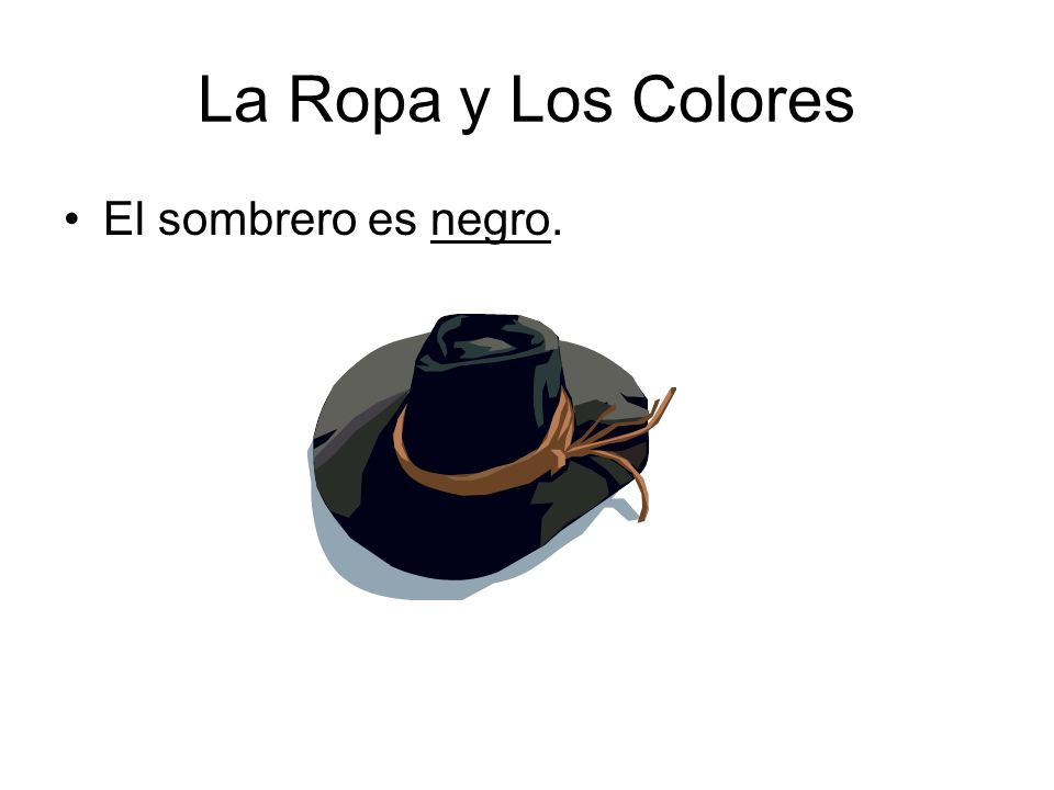 La Ropa y Los Colores El sombrero es negro.