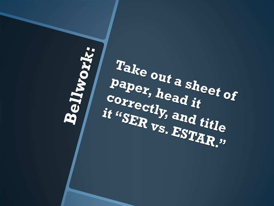 Take out a sheet of paper, head it correctly, and title it SER vs