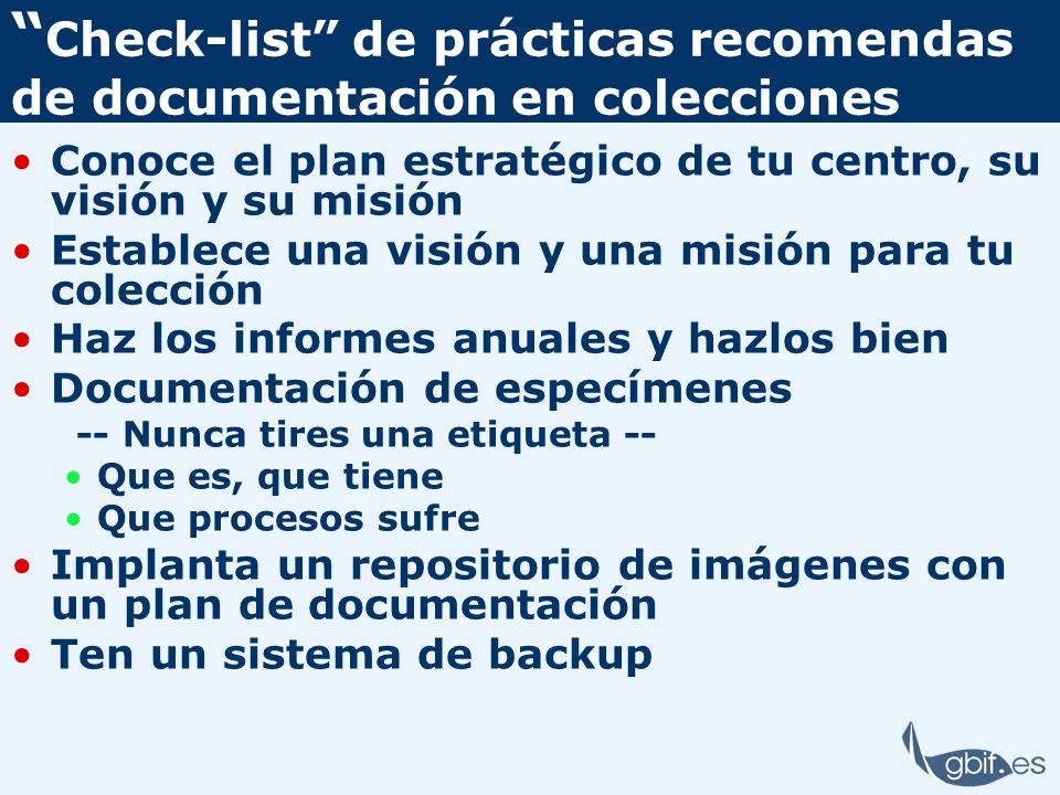 Check-list de prácticas recomendas de documentación en colecciones