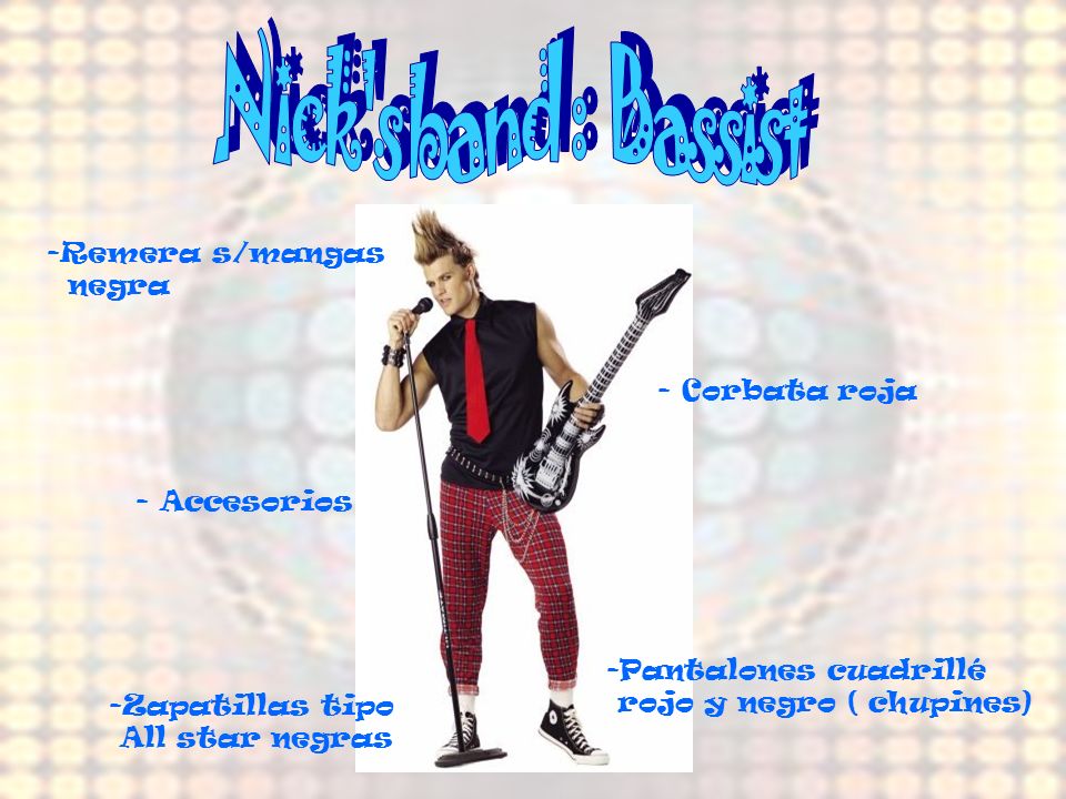 Nick s band : Bassist Remera s/mangas negra - Corbata roja