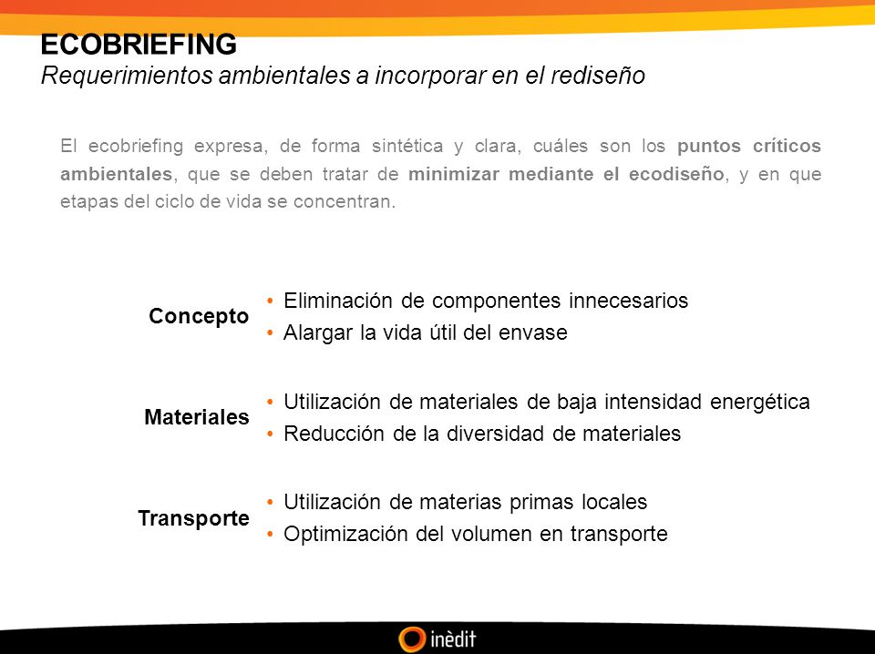 ECOBRIEFING Requerimientos ambientales a incorporar en el rediseño