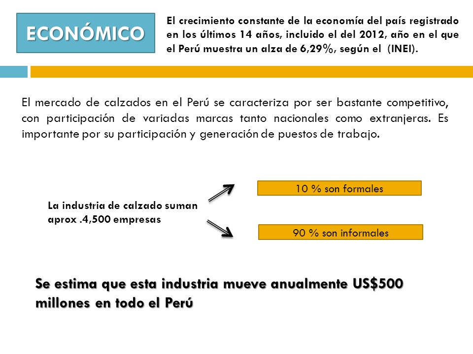 El crecimiento constante de la economía del país registrado en los últimos 14 años, incluido el del 2012, año en el que el Perú muestra un alza de 6,29%, según el (INEI).