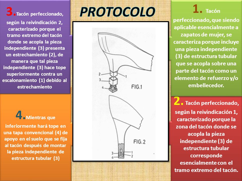 3.Tacón perfeccionado, según la reivindicación 2, caracterizado porque el tramo extremo del tacón donde se acopla la pieza independiente (3) presenta un estrechamiento (2), de manera que tal pieza independiente (3) hace tope superiormente contra un escalonamiento (1) debido al estrechamiento