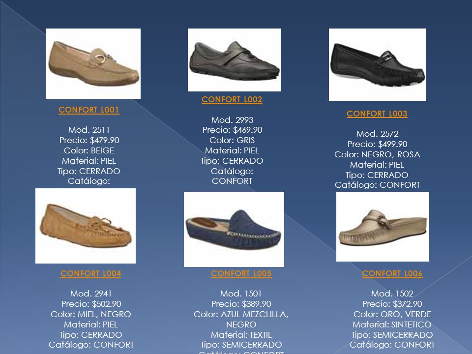 CONFORT L001 Mod Precio: $ Color: BEIGE Material: PIEL Tipo: CERRADO Catálogo: CONFORT.