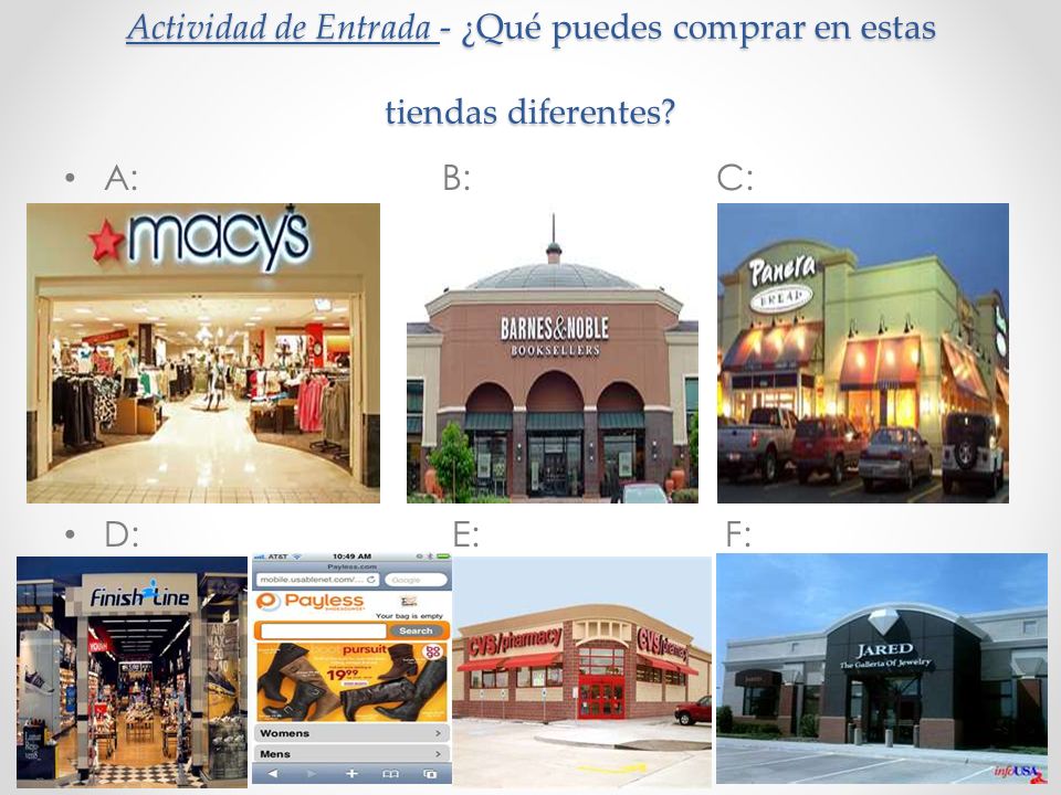 Actividad de Entrada - ¿Qué puedes comprar en estas tiendas diferentes