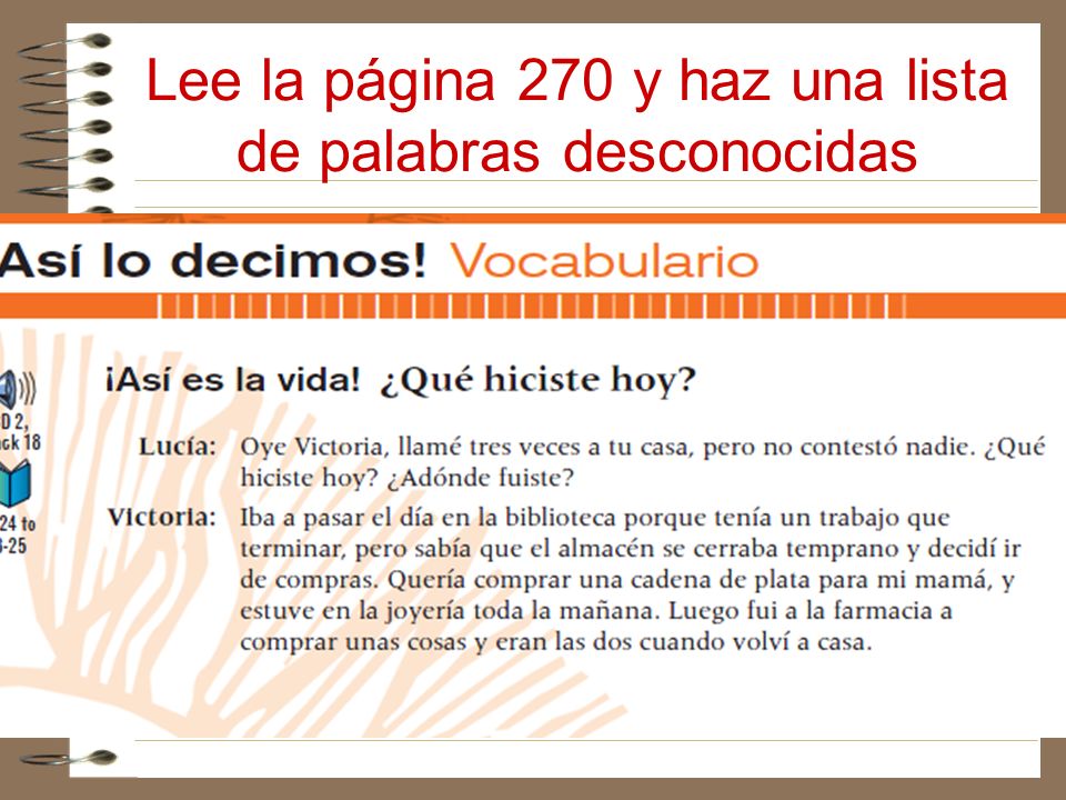 Lee la página 270 y haz una lista de palabras desconocidas