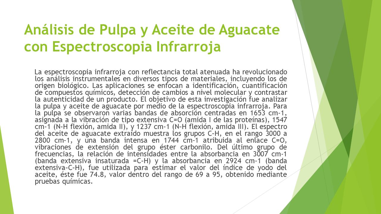 Análisis de Pulpa y Aceite de Aguacate con Espectroscopia Infrarroja