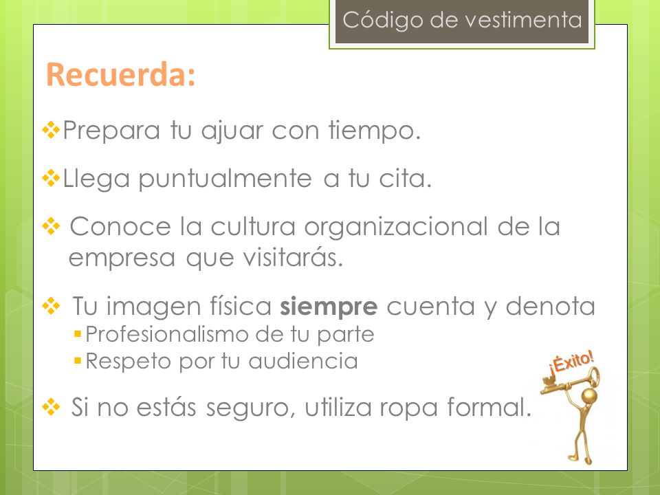 Recuerda: Prepara tu ajuar con tiempo. Llega puntualmente a tu cita.