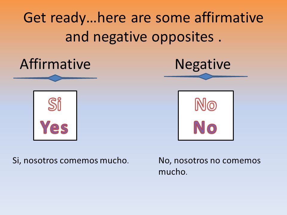 Get ready…here are some affirmative and negative opposites .