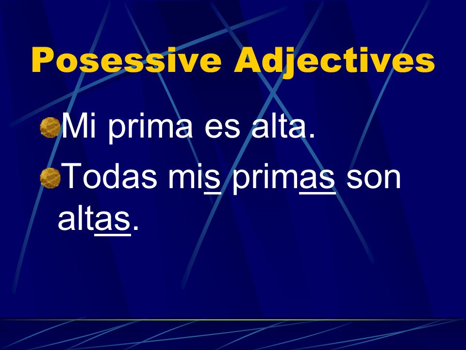 Posessive Adjectives Mi prima es alta. Todas mis primas son altas.