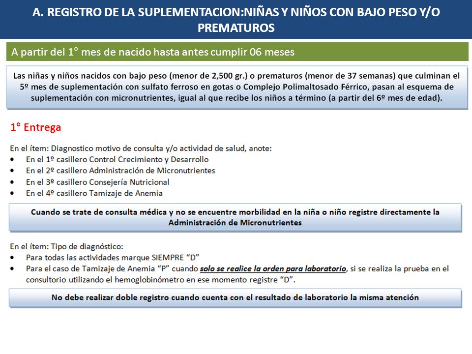 A. REGISTRO DE LA SUPLEMENTACION:NIÑAS Y NIÑOS CON BAJO PESO Y/O PREMATUROS