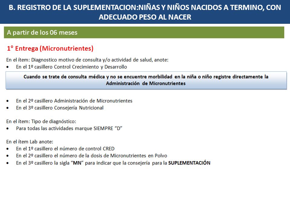B. REGISTRO DE LA SUPLEMENTACION:NIÑAS Y NIÑOS NACIDOS A TERMINO, CON ADECUADO PESO AL NACER