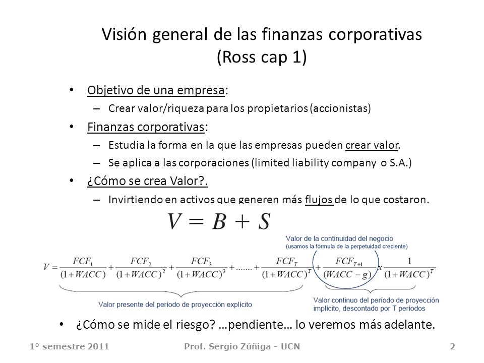 Visión general de las finanzas corporativas (Ross cap 1)