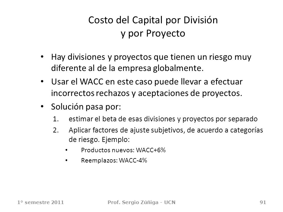 Costo del Capital por División y por Proyecto