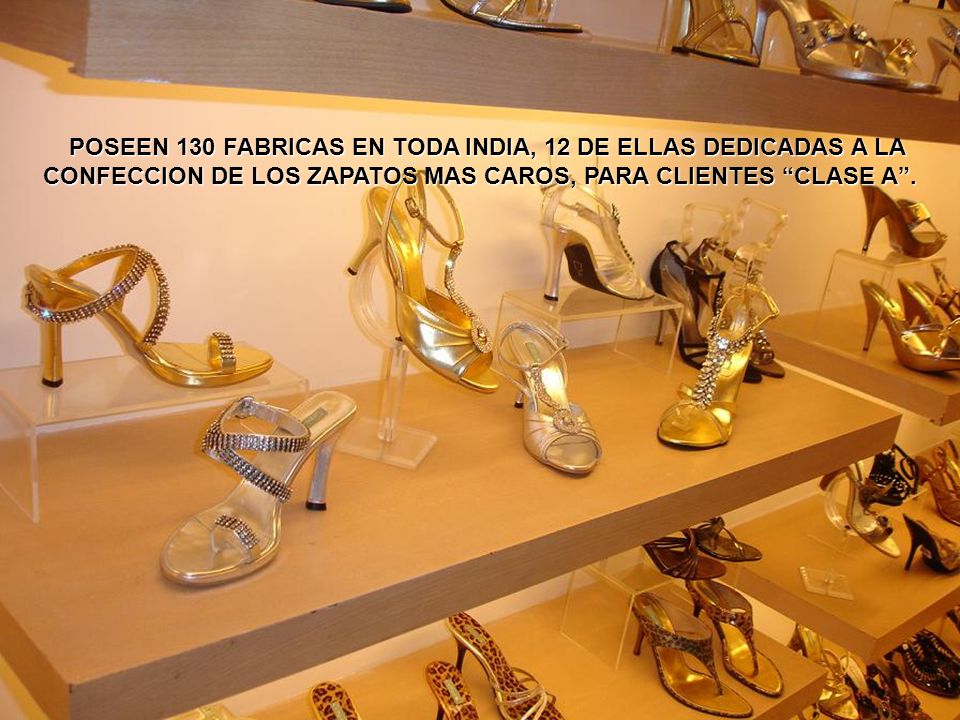 POSEEN 130 FABRICAS EN TODA INDIA, 12 DE ELLAS DEDICADAS A LA CONFECCION DE LOS ZAPATOS MAS CAROS, PARA CLIENTES CLASE A .