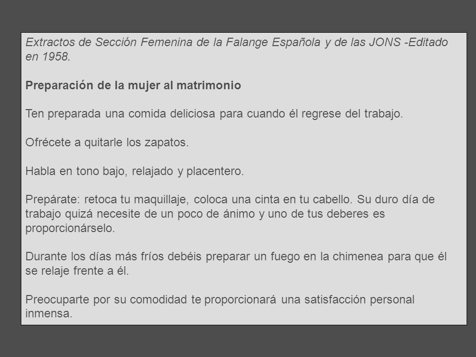 Extractos de Sección Femenina de la Falange Española y de las JONS -Editado en 1958.