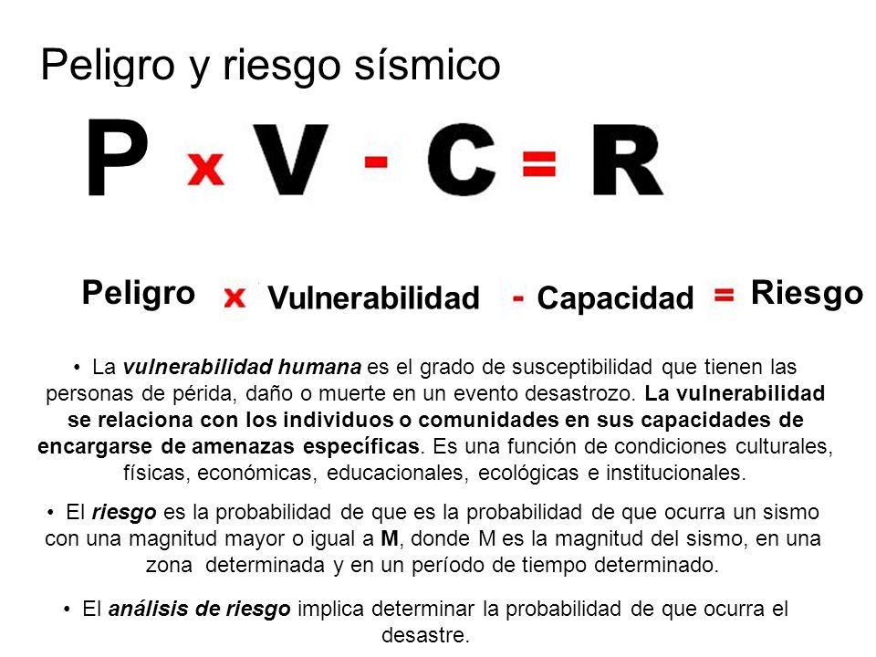 P Peligro y riesgo sísmico Peligro Riesgo Vulnerabilidad Capacidad