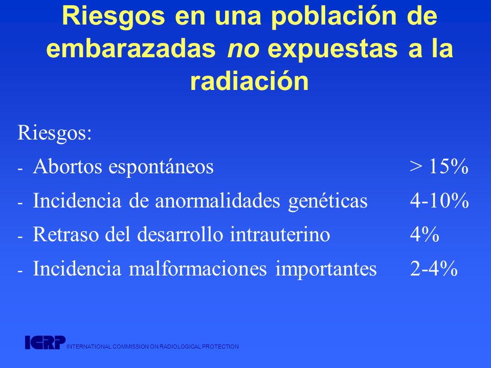 Riesgos en una población de embarazadas no expuestas a la radiación