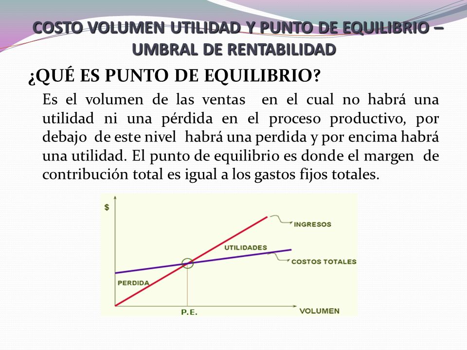COSTO VOLUMEN UTILIDAD Y PUNTO DE EQUILIBRIO – UMBRAL DE RENTABILIDAD