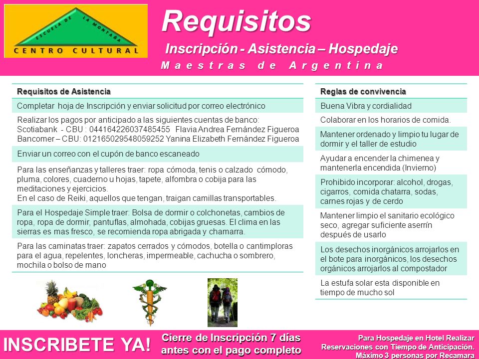 Cierre de Inscripción 7 días antes con el pago completo