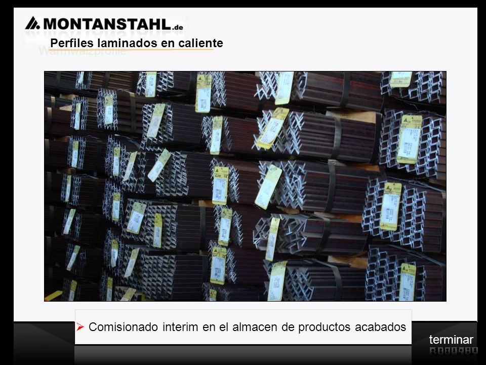 Warmwalzprofile Perfiles laminados en caliente. Comisionado interim en el almacen de productos acabados.