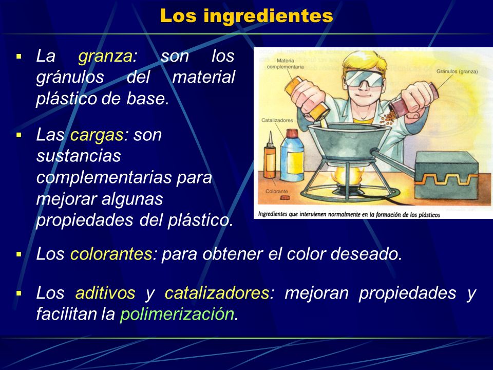 Los ingredientes La granza: son los gránulos del material plástico de base.