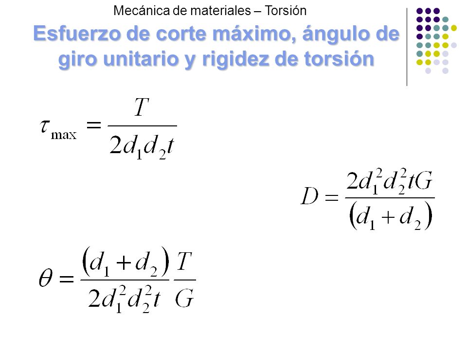 Esfuerzo de corte máximo, ángulo de giro unitario y rigidez de torsión