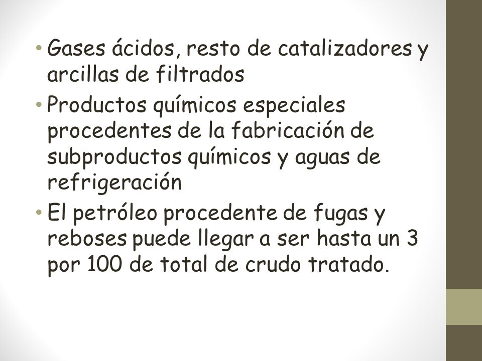 Gases ácidos, resto de catalizadores y arcillas de filtrados
