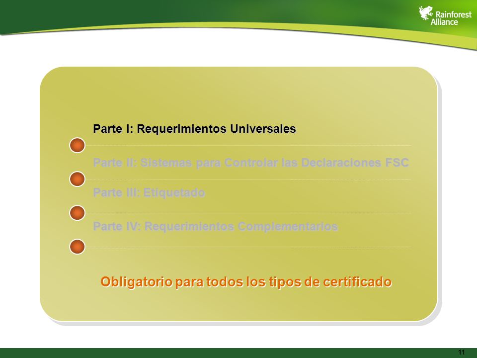 Obligatorio para todos los tipos de certificado