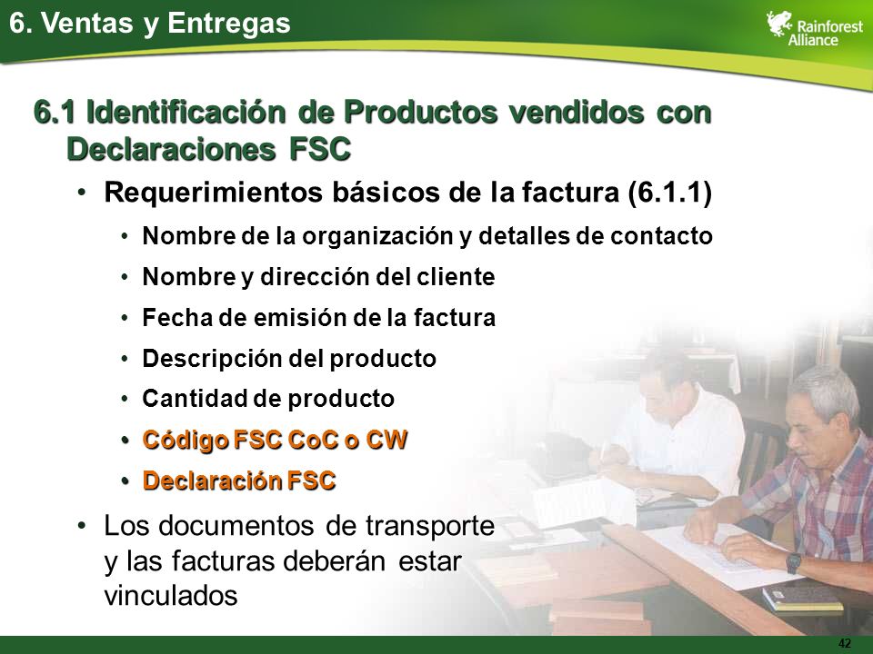 6.1 Identificación de Productos vendidos con Declaraciones FSC