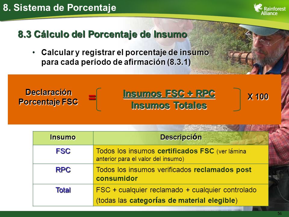 = 8. Sistema de Porcentaje 8.3 Cálculo del Porcentaje de Insumo
