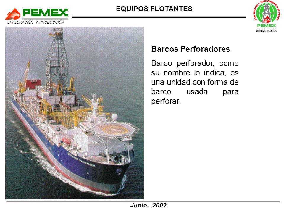 Barcos Perforadores Barco perforador, como su nombre lo indica, es una unidad con forma de barco usada para perforar.