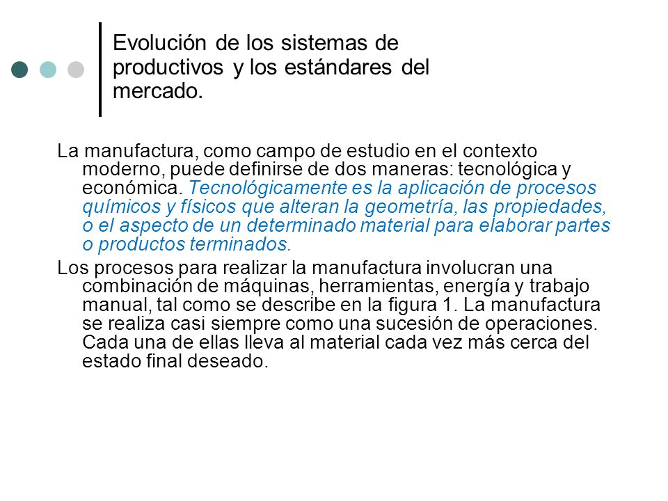 Evolución de los sistemas de productivos y los estándares del mercado.