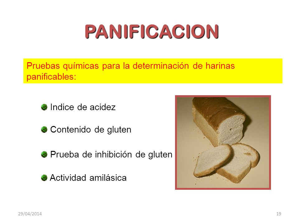 PANIFICACION Pruebas químicas para la determinación de harinas panificables: Indice de acidez. Contenido de gluten.