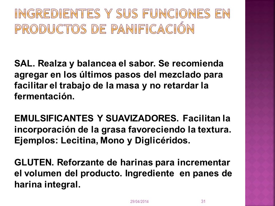 INGREDIENTES Y SUS FUNCIONES EN PRODUCTOS DE PANIFICACIÓN