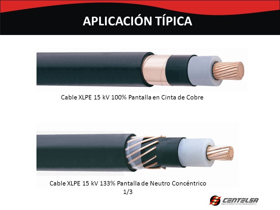 APLICACIÓN TÍPICA Cable XLPE 15 kV 100% Pantalla en Cinta de Cobre
